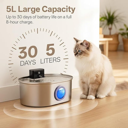 Cat Water Fountain Stainless Steel, 3.5L/118oz Large Capacity Automatic Cat Water Dispenser with Filter, Cordless, Ultra Quiet Pet Water Fountain
