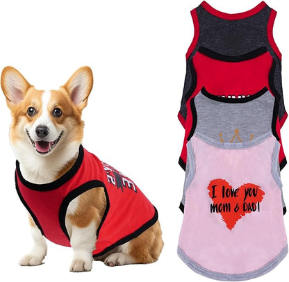 4 Pack Dog Shirts Summer Printed Puppy Clothes Novel Sleeveless Pet T Shirts Dog Clothes for Small Medium Dogs Cats Boy(S)