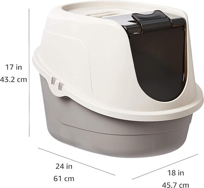 Amazon Basics No-Mess Hooded Enclosed Cat Litter Box with Odor Control and Swinging Door, Large, 24" x 18" x 17", Multicolor
