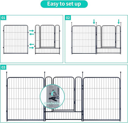 Dog Playpen Portable Outdoor Dog Fence, Dog Playpen for Large/Medium/Small Dogs, Dog Fences for The Yard with Doors Foldable Metal