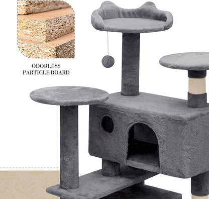 Athena Collection Cat Tree, 62 Inch Cat Tree Tower for Indoor Cats, Multi-Level Cat Tower House Activity Center with 2 Cat Condo & Scratching Post & Dangling Ball, Tall Cat Climbing Tower, Darkgray