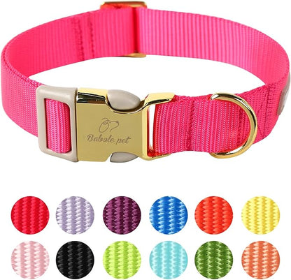 Nylon Dog Collar - Adjustable Rose Red Soft Webbing Dog Collars for Small Medium Large Dogs Boy Girl Puppy Collar with Safety Metal Buckle S