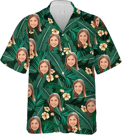 DILYPOD Custom Hawaiian Shirt with Face, Personalized Button Down Hawaiian Shirts for Men, Women, Photo Hawaiians Shirt