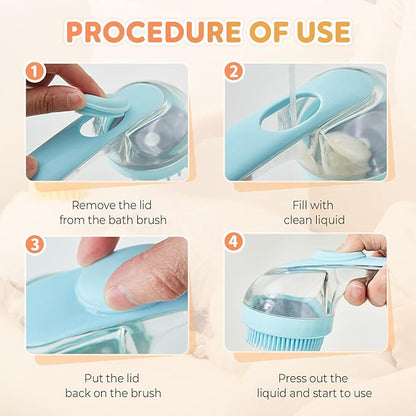 Pet Bath Brush, 2025 New 2 in 1 Dog Bath Brush with Built-in Shampoo Dispenser, Pet Wash Brush for Bathing Dog Grooming Massage Brush for Long Short Haired Dogs Cats Shower (Blue, Fine teeth)