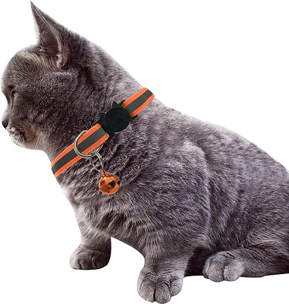 Breakaway Reflective Nylon Cat Collars with Bell (2 Black + 2 Orange)