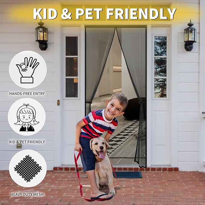 Magnetic Screen Door for 48 x 80 Inch French Door, Screen Itself Size: 50" x 81", Glass Sliding Door Heavy Duty Screen Door Mesh Curtain Keeps Bugs Out for Patio, Sliding Or Large Door