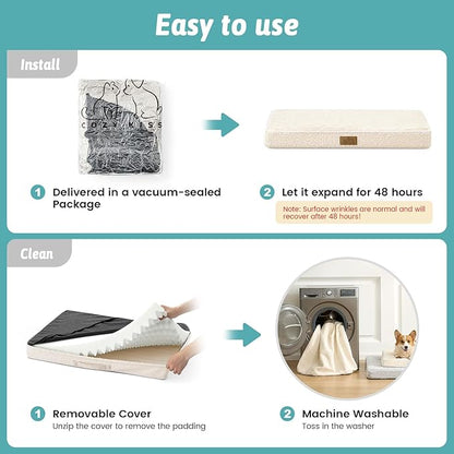 Dog Crate Bed for Medium Small Size Dogs, Rectangular Orthopedic Dog Beds, Foam Anti-Slip Bottom Pet Mat with Washable Removable Cover, Suitable for Pet Up to 40 lbs, 30x20x3 inch, Beige