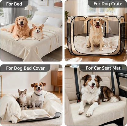 LOOBANI Waterproof Dog Blanket for Couch: Reversible Flannel Bed Blanket for Medium Large Dogs Liquid Proof, Soft Throw Blanket Couch Cover Protector for Sofa, Crate, Travel, Picnic, 50" x 60", Beige