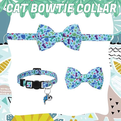4 Pcs Breakaway Cat Collar with Bow Tie and Bell Dinosaurs Cat Kitten Collar with Removable Bowtie Adjustable Safety Collars for Boy Cats