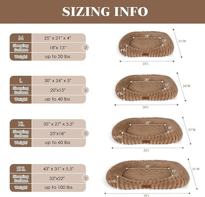 Dog Bed for Extra Large Dogs, Cute XL Dog Bed with Removable Washable Cover & Anti-Slip Bottom, Soft Calming Pet Sofa Bed with Handle for Indoor Pets, 43x31x5inches, Brown