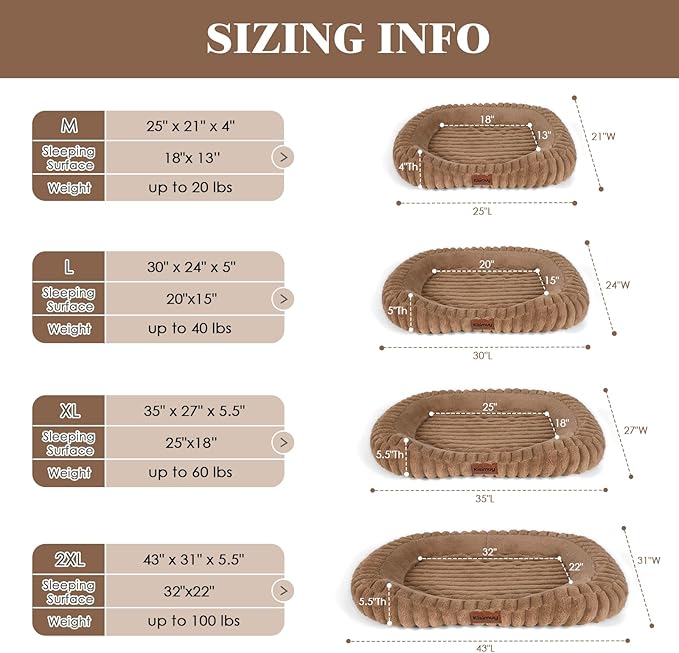 Orthopedic Dog Bed for Large Dogs, Comfort-Sided Calming Pet Bed with Breathable Memory Foam, Plush Faux Rabbit Fur & Non-Slip Bottom, Machine Washable with Carry Handle, 35"x27"x5.5", Brown