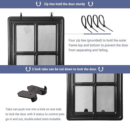 NAMSAN Dog Screen Door, Passage Size 12 x 16 inches, Dog Door for Screen Door, Large Pet Door for Sliding Door, Magnetic Automatic Closing, Self-Assembly, Lockable, Black
