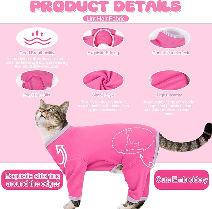 Cat Pajamas for Cats Only, Sticky Hair Cat Clothes, Sphynx Hairless Cats Sweater, Recovery Suit After Surgery, Prevent Lost Hair Kitten Onesie Shirts Costumes Outfits for Pet