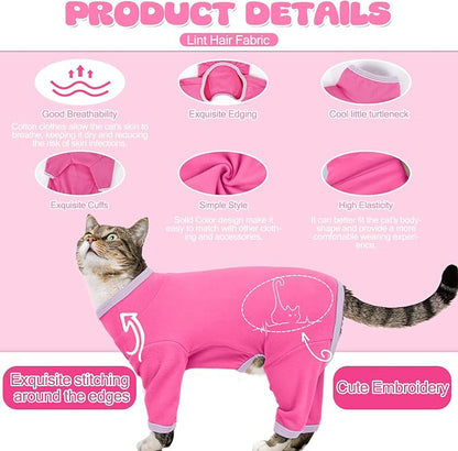 Cat Pajamas for Cats Only, Sticky Hair Cat Clothes, Sphynx Hairless Cats Sweater, Recovery Suit After Surgery, Prevent Lost Hair Kitten Onesie Shirts Costumes Outfits for Pet
