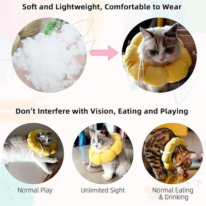 KUDES Cat Small Dog Recovery Collar, Cute Sunflower Neck Cone After Surgery, Adjustable Pet E Collar, Wound Healing Protective Cone Surgery Recovery Elizabethan Collars for Small Pets