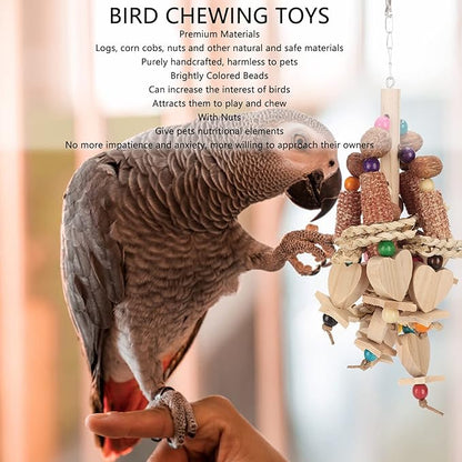 Wooden Bird Chew Toy, Edible Nuts, Non, Vibrant Design, Reduces Boredom, for Parrots and Small Birds