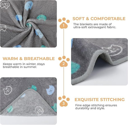1 Pack 3 Blankets Super Soft Fluffy Premium Cute Cat Pattern Pet Blanket Flannel Throw for Dog Puppy Kitten Blue/Cyan/Grey Medium(30x20 inch)