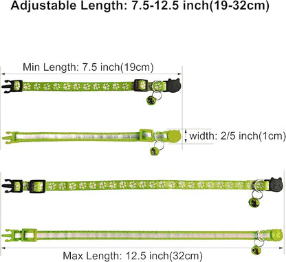 2 Pack Cat Collars - Reflective, Breakaway Design with Bells, Adjustable from 7.5 to 12.5 Inches, Ideal Kitten Collar for Both Girls & Boys (Fluorescent Green)
