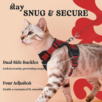 rabbitgoo Cat Harness and Leash for Walking, Escape Proof Soft Adjustable Vest Harnesses for Cats, Easy Control Breathable Reflective Strips Jacket, Black & Red, S