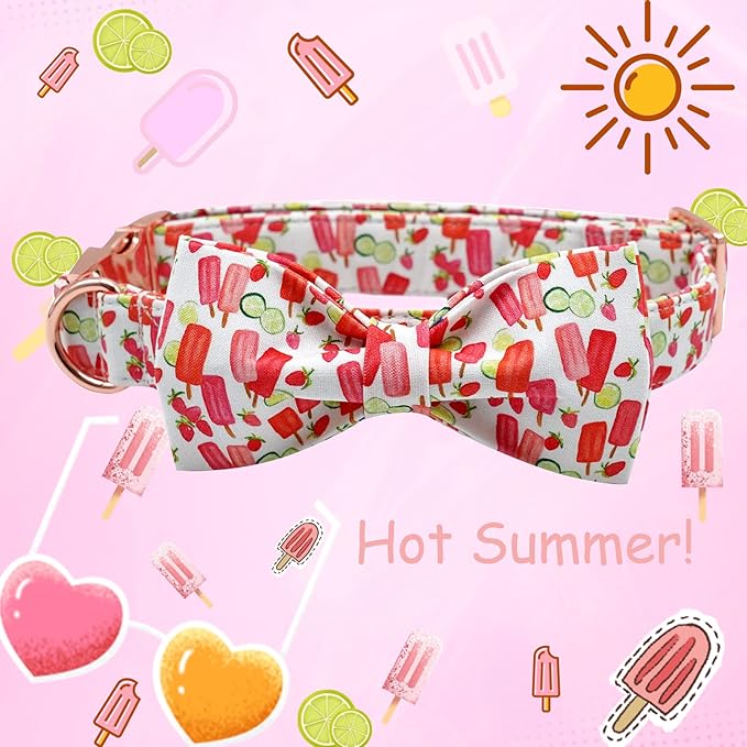 Lionheart glory Dog Collar, Dog Collar with Bow, Popsicle Print Girl or Boy Dog Bowtie Collar Cute Pet Collar Gift for Medium Dog