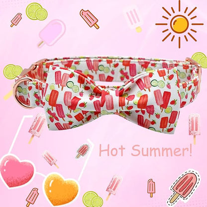Lionheart glory Dog Collar, Dog Collar with Bow, Popsicle Print Girl or Boy Dog Bowtie Collar Cute Pet Collar Gift for Large Dog