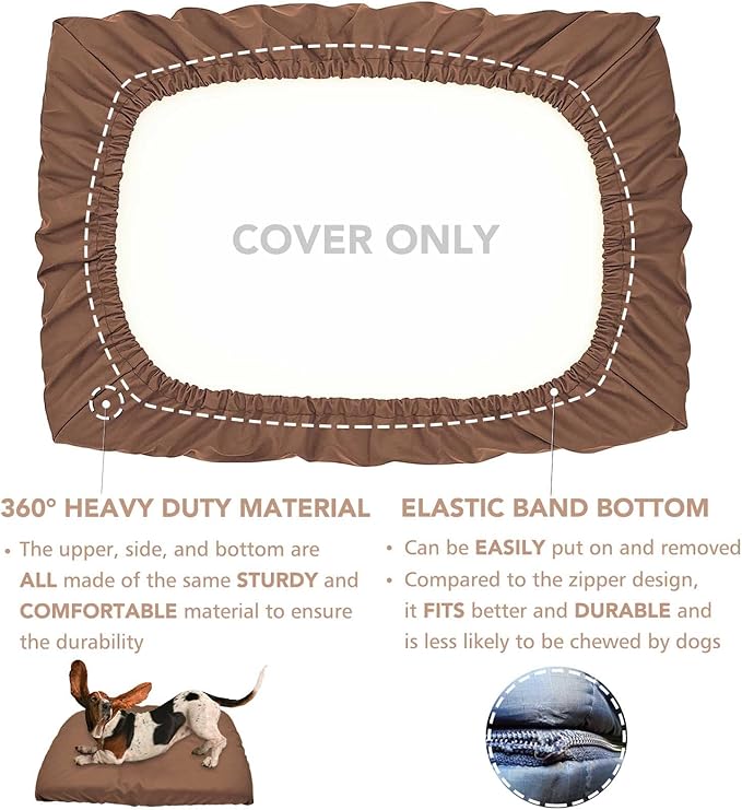 Dog Bed Cover Waterproof Replacement Machine Washable Covers for Dog Bed Heavy Duty Scratch Resistant Mattress Protector Pet Bed 47x29 Inch Brown Cover Only