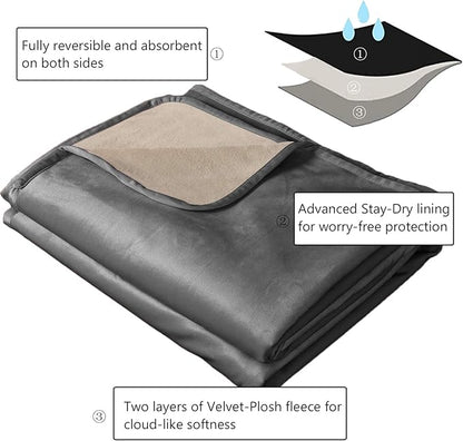 Ameritex Pet Bed Blanket Reversible 100% Waterproof Velvet Super Soft for Sofa and Bed (68x82 Inches, Light Grey+Beige)