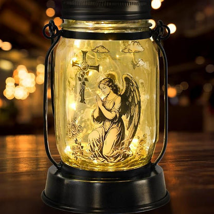 kyoryuger Guardian Angel Gifts for Women/Men Angel Praying Solar Lantern Mom Birthday, Mothers Day, Sympathy Solar Lantern Garden Decoration Outside for Yard, Patio,Backyard,Porch, Torches
