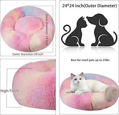 Cat Beds for Indoor Cats,24 Inch Dog Bed for Small Melium Large Dogs, Washable-Round Pet Bed for Puppy and Kitten with Slip-Resistant Bottom