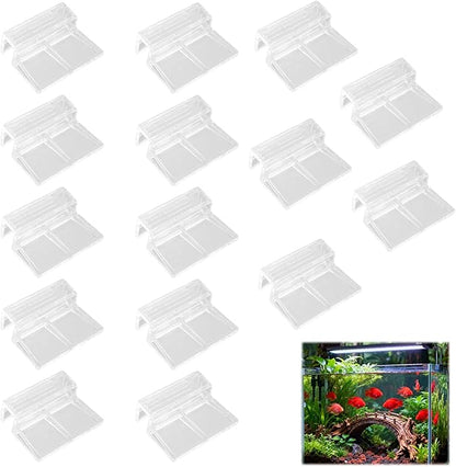 15 Pcs Rimless Aquarium Lid Clips for 7-8mm Glass, Clear Acrylic Aquarium Cover Support Clamps for Fish Tank Lid Holder, Plastic Tank Top Clips for Glass Canopy or Piscine Hoods and Covers