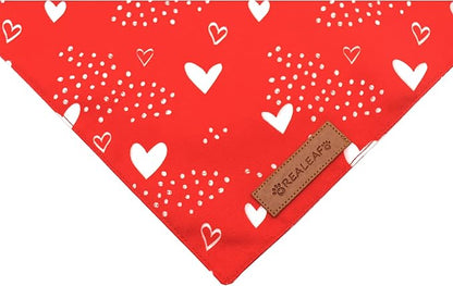 Realeaf Valentine's Day Dog Bandanas 2 Pack, Reversible Red Plaid Heart Dog Scarf for Boy and Girl, Premium Durable Fabric, Holiday Love Bandana for Large and Extra Large Dogs Pets (Small)