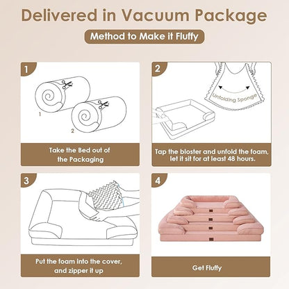 EHEYCIGA Orthopedic XL Dog Beds, Waterproof Memory Foam Dog Bed for Extra Large Dogs, Non-Slip Bottom and Egg-Crate Foam Big Pet Couch Bed with Washable Removable Cover, Dusty Pink