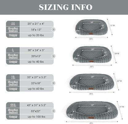 Orthopedic Dog Bed for Large Dogs, Comfort-Sided Calming Pet Bed with Breathable Memory Foam, Plush Faux Rabbit Fur & Non-Slip Bottom, Machine Washable with Carry Handle, 35"x27"x5.5", Grey