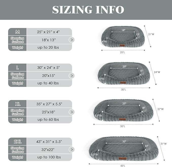 Cute Dog Bed for Medium Dogs, Orthopedic Rectangle Dog Bed with Washable Furry Cover and Anti-Slip Bottom, Soft Calming Puppy Bed with Handle, 30" x 24" x 5", Grey, L