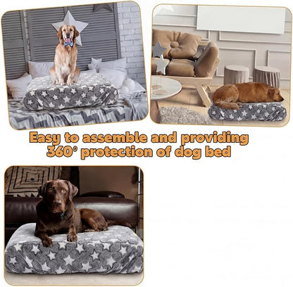 Youyole Large Washable Rectangle Dog Bed Cover Replacement Waterproof 36 x 23 x 6 in Bed Cover for Dog Cat Gray Soft Plush Velvet Pet Beds Protector Sheet with Lovely Star Print for Puppy Pet Couch
