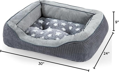 SIWA MARY Dog Beds for Small Medium Large Dogs & Cats. Washable Pet Bed, Orthopedic Dog Sofa Bed, Soft Calming Sleeping Warming Puppy Bed (Star-Grey, Large-(30’’x 24’’x 9’’))