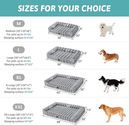 Faux Fur Orthopedic Dog Bed, Extra Large Dog Bed, Supportive Foam Pet Sofa with Waterproof Lining Cover, Washable U-Shaped Pet Couch with Anti-Slip Bottom Design, Grey XXL 48x32x8 inch