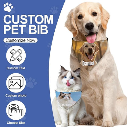 Custom Dog Bandana with Photo Personalized Dog Bandana Custom Image & Text, Unique Pet Scarf for Small Medium Large Dogs Personalized Pet Gift(Photo Custom, X-Large)