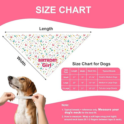 Dog Birthday Bandana Girl for Medium Large Dogs, Reversible 2 Patterns in 1, White & Pink Confetti Scarf, Puppy Party Outfit Gift (14-18" Neck)
