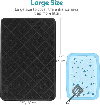 Cat Litter Mat Litter Trapping Mat, 35" x 23" Premium Durable PVC Grid Mesh with Scatter Control, Non-slip, Less Waste Cat Litter Box Mat, Soft on Kitty’s Paws, Urine Waterproof