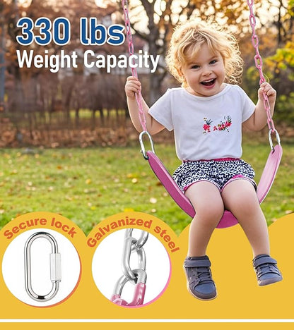 Heavy Duty Swing Seat, 66" Rust-Resistant Chains with 30" PPC-Coated Section, Swing Set Accessories Replacement with Quick Links, Kids Swings Supports 330 lbs for Outdoor Playground, Pink