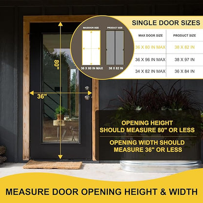 Magnetic Screen Door- Fit for Door Size:36x80 Inch, Screen Itself Size:38"x82", Hands Free Mesh Partition,Heavy Duty Screen Door Mesh Curtain Keeps Bugs Out, Frame Hook & Loop, Pet and Kid Friendly