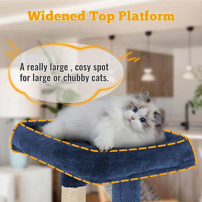 FDW 37.8 inch Cat Tree Cat Tower for Indoor Cats with Scratching Posts,Multi-Level Cat Furniture Activity Center Stand House Cat Condo Modern Cat Tower with Hanging Cradle & Funny Toy,Navy Blue