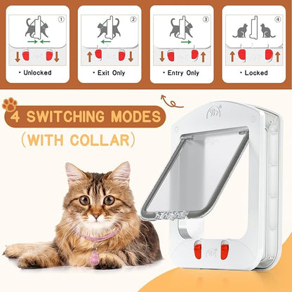 HIDROSIL Cat Door, Pet Door with Collar Sensor, C at Door with Magnetic Keys and 2 Sensor Keys, White Frame 11.5 x 9 x 1.5 inches