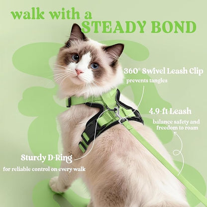rabbitgoo Cat Harness and Leash for Walking, Escape Proof Soft Adjustable Vest Harnesses for Cats, Easy Control Breathable Reflective Strips Jacket, Light Green, S