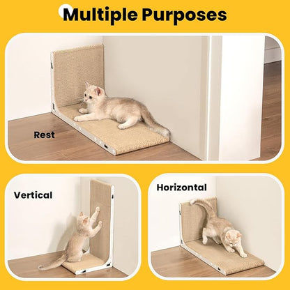 Cat Scratcher Lounge, 23 Inch L-Shaped Cat Scratch Pad, Vertical & Horizontal Scratching 1.2" Thick Cardboard with Fun DIY Stickers, Durable, Eco-Friendly
