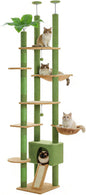 PETEPELA Floor to Ceiling Cat Tree, Adjustable 90.5''-100.4'' Cat Tower Cactus Climbing Tree with Scratching Posts, Spacious Condo and Large Hammock for Indoor Cats Large Adult, Green