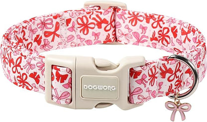 DOGWONG Cute Dog Collar, Pink Bow Pattern Dog Collar, Girl Female Dog Collars with Strong Plastic Buckle for Medium Large Dogs,L