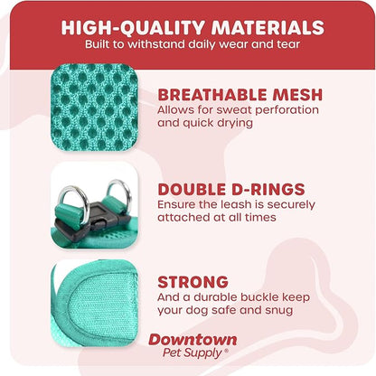 Downtown Pet Supply Step in Dog Harness for Small Dogs No Pull, X-Small, Bermuda Blue - Adjustable Harness with Padded Mesh Fabric and Reflective Trim - Buckle Strap Harness for Dogs