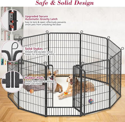 Dog Playpen 40 inch Dog Fence for Outdoor Indoor Use Heavy Duty Metal Dog Pen for Large Dogs, Rustproof Pet Playpen Portable Pet Fence Outdoor for Yard, RV Camping, Customizable, 34 Panels